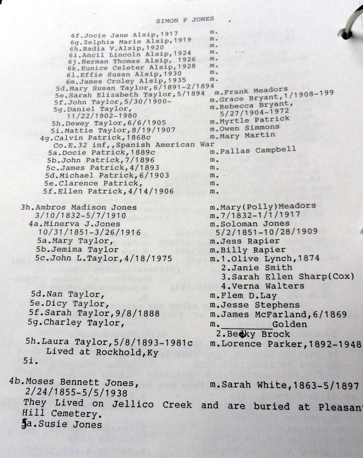 The Jones Family of Whitley County The Genealogy of the Jones