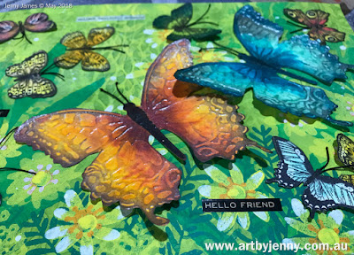 butterflies art journal page using stencils and mixed media craft supplies