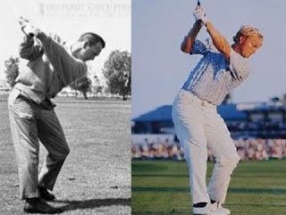Arnold Palmer and Jack Nicklaus at top of backswing