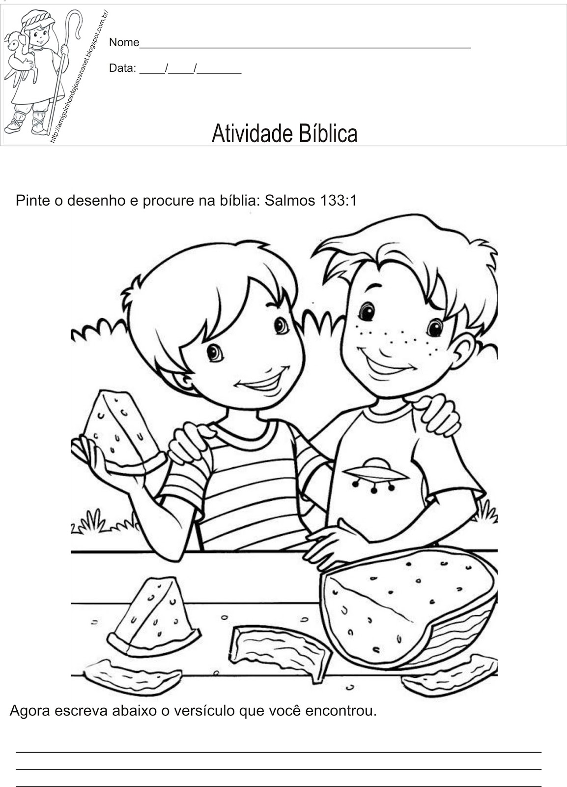 Amiguinhos de Jesus Atividade Bíblica para Ler, Copiar e Colorir Amiguinhos de Jesus Atividade Bíblica para Ler, Copiar e Colorir