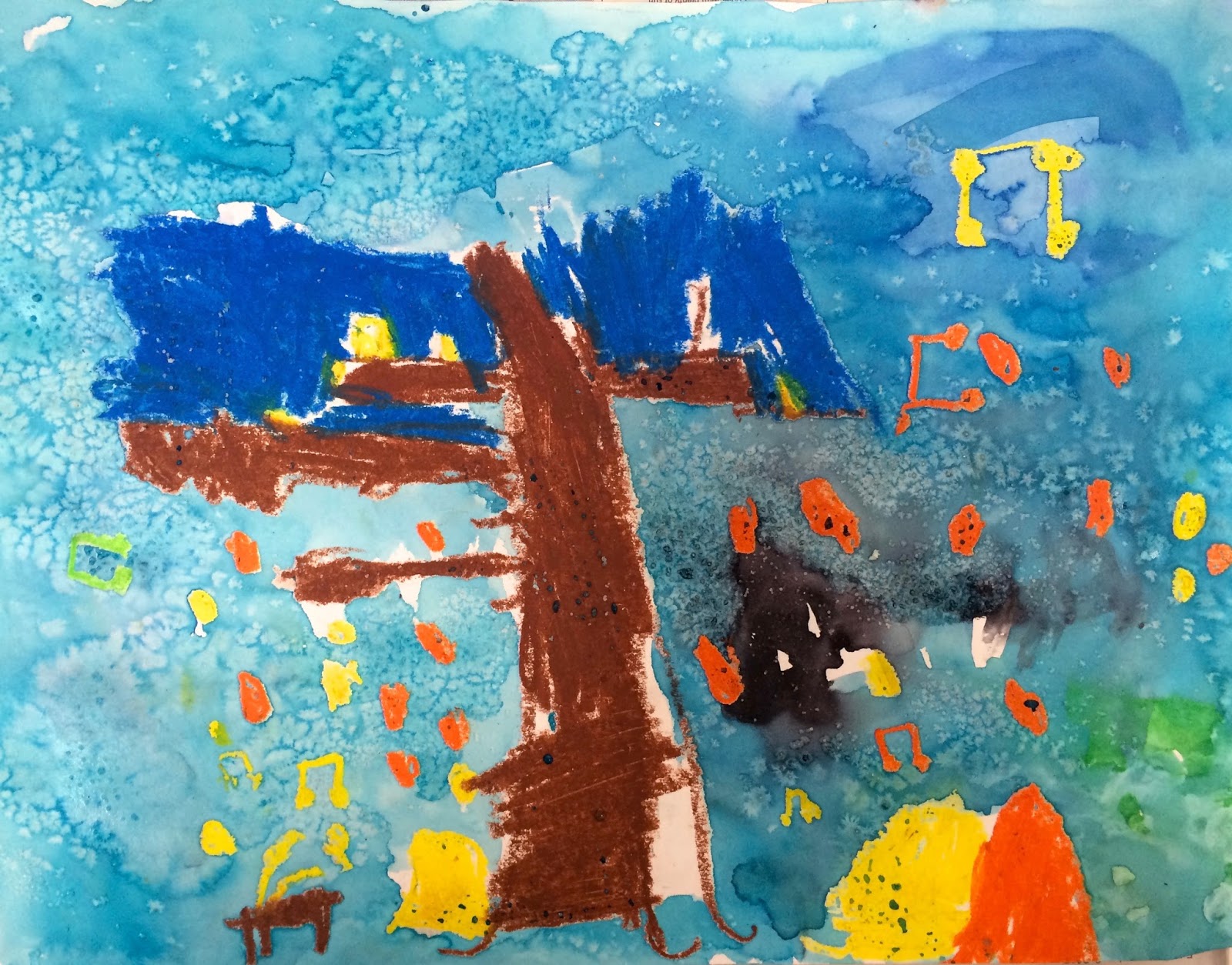 Elmwood's Art Studio Oil Pastel Resist Paintings
