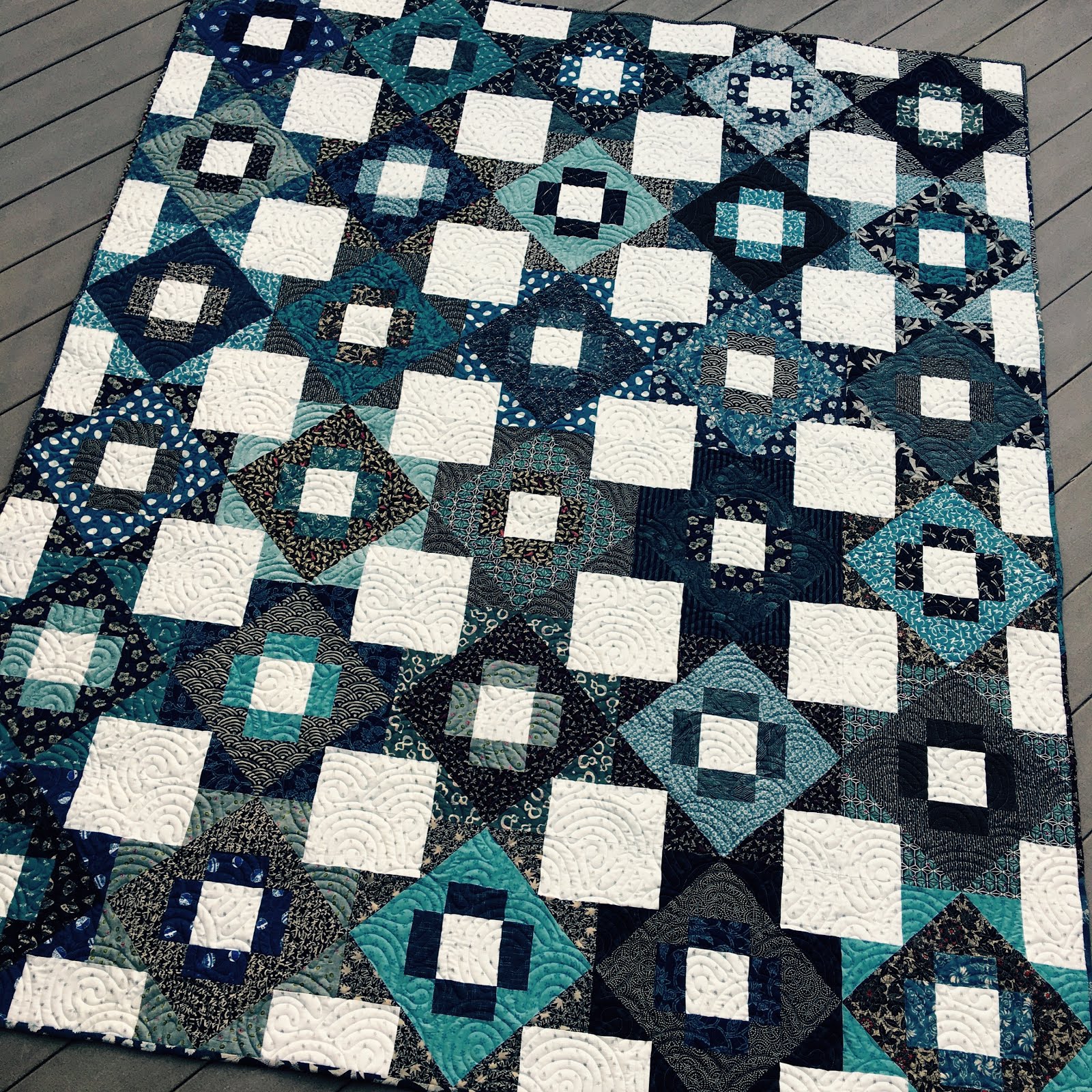 Fabric Japanese Indigo Chrysanthemum & Swallows Dressmaking Quilting