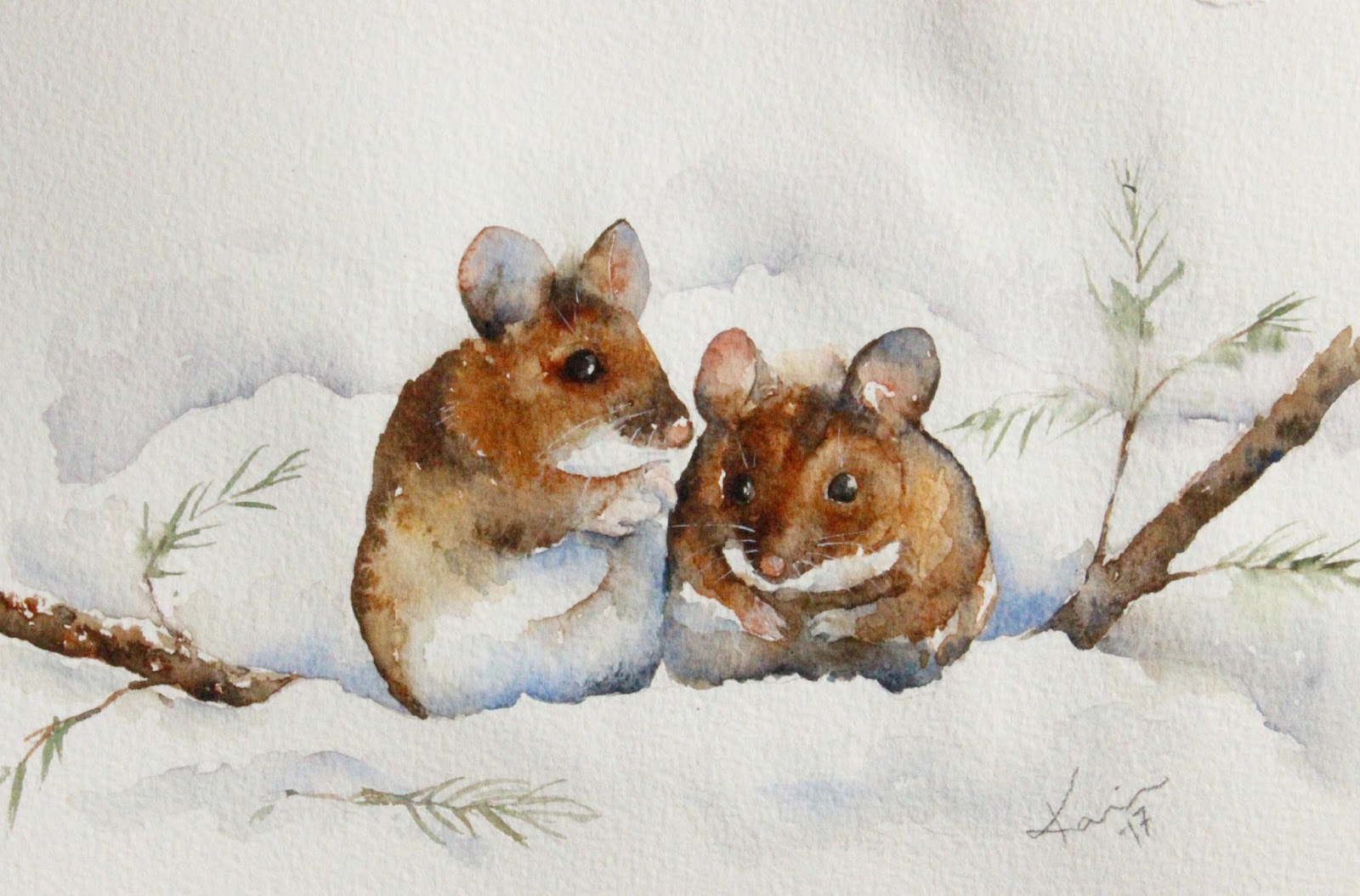 Peppermint Patty&#39;s Papercraft: Sunday Watercolor: Mice in Snow