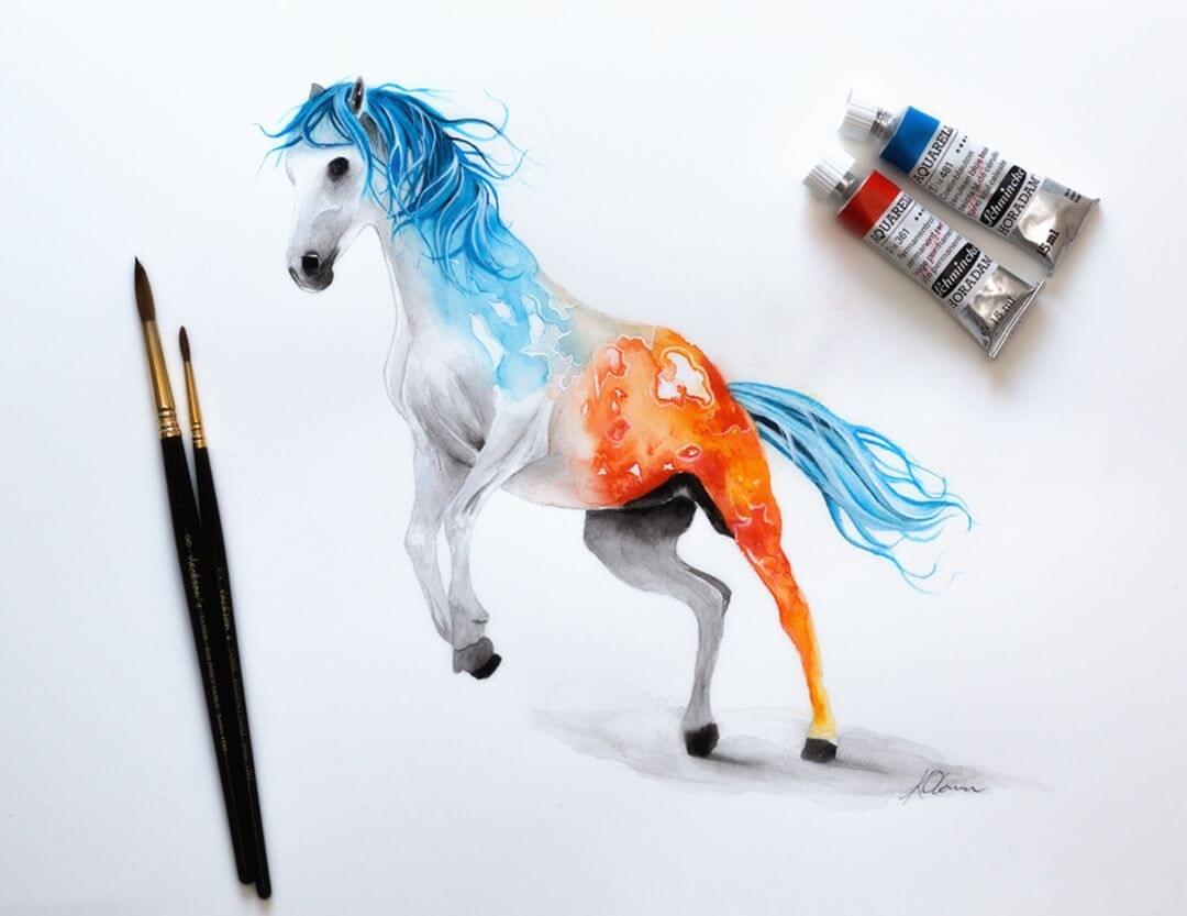 02-Ice-and-Fire-Horse-Kieran-O-Connor-Animal-Watercolor-Paintings-and-Pencil-Drawings-www-designstack-co
