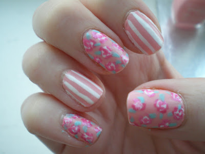 The Sleepy Magpie: Floral and striped nails - Nail art attempt #3!