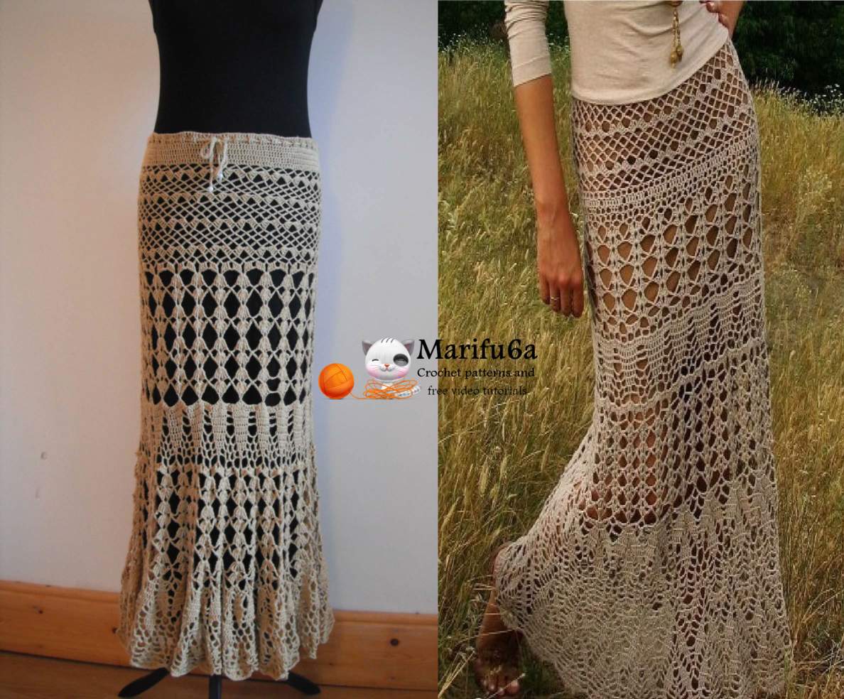 Free crochet patterns and video tutorials: How to crochet maxi skirt