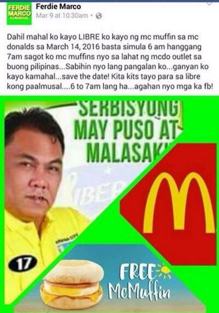 Want free McMuffins from Ferdie Marco?