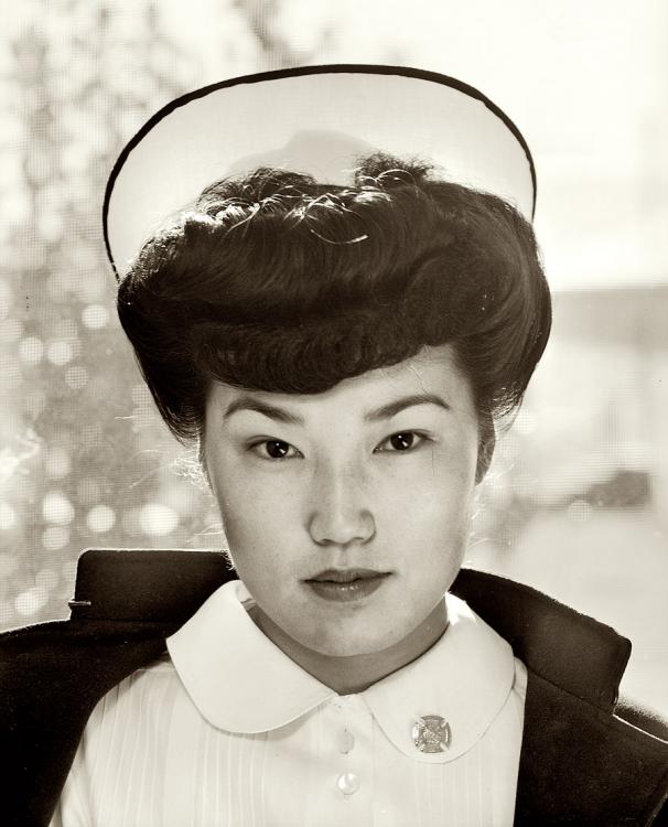 1943. Nurse Aiko Hamaguchi at the Manzanar Relocation Center, California