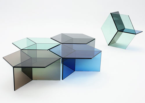 mesa de cristal o vidro de colores