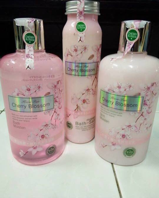Image result for CHERRY BLOSSOM. SET 3 IN 1 ( BODY BATH + LOTION + SCRUB )