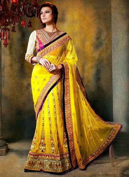 Party Wear Colorful Fish-Tail Sarees 2014 l Formal Wear Saree And