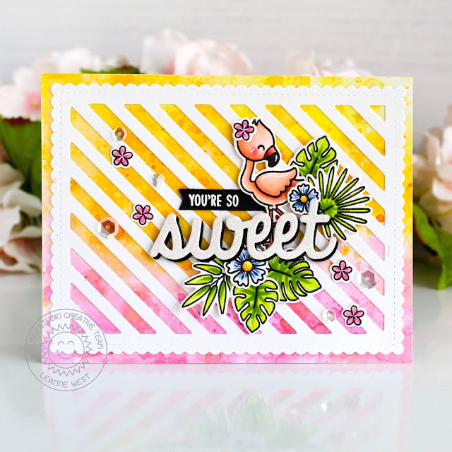 Sunny Studio Stamps: Fabulous Flamingos Frilly Frames Sweet Word Die Summer Themed Cards by Eloise Blue and Leanne West