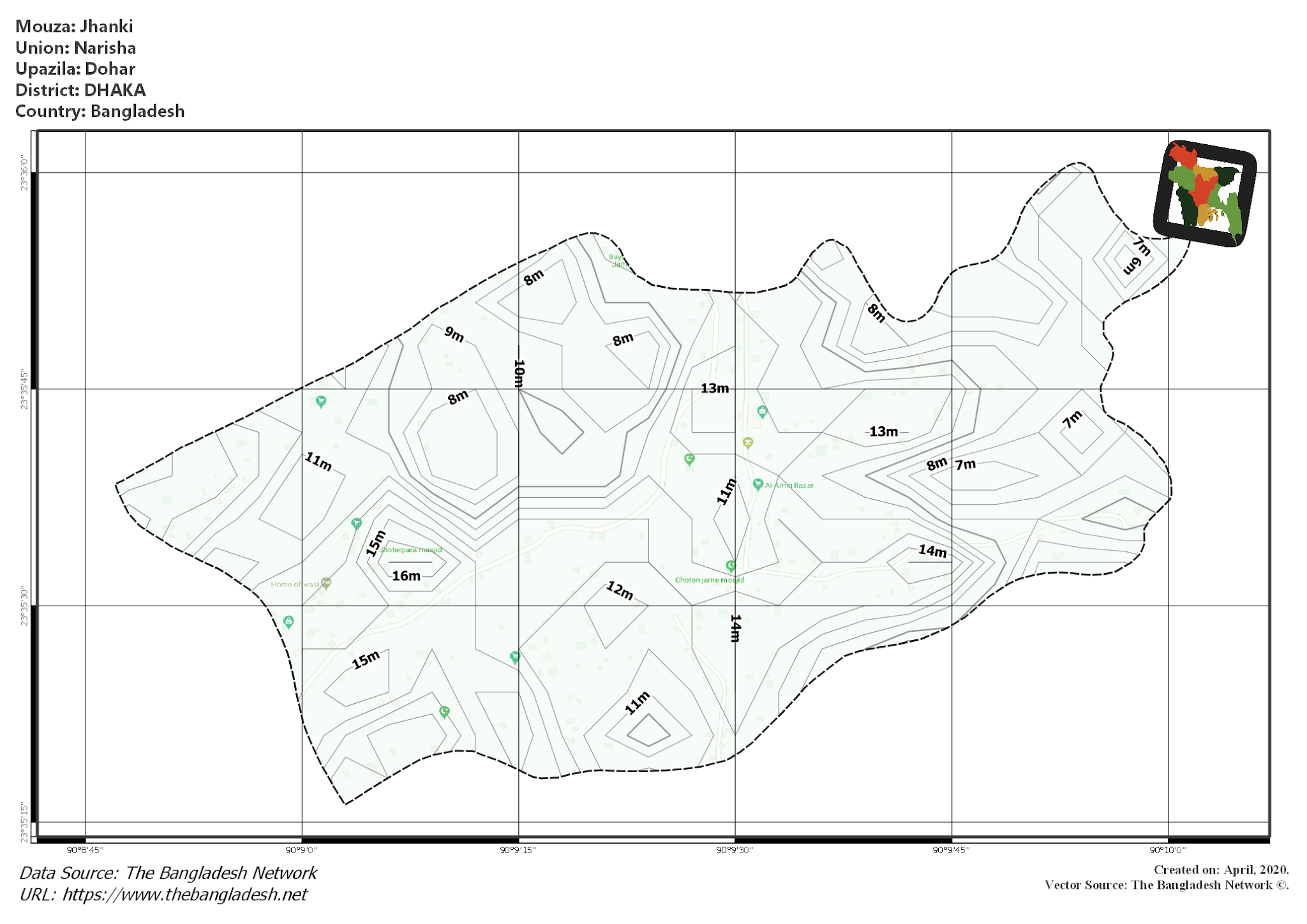 Map of Jhanki Mouza of Dohar Upazila, DHAKA, Bangladesh.