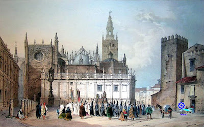 Sevilla - Vista de la Catedral desde la plaza del Triunfo - Nicolas Chapuy - 1844