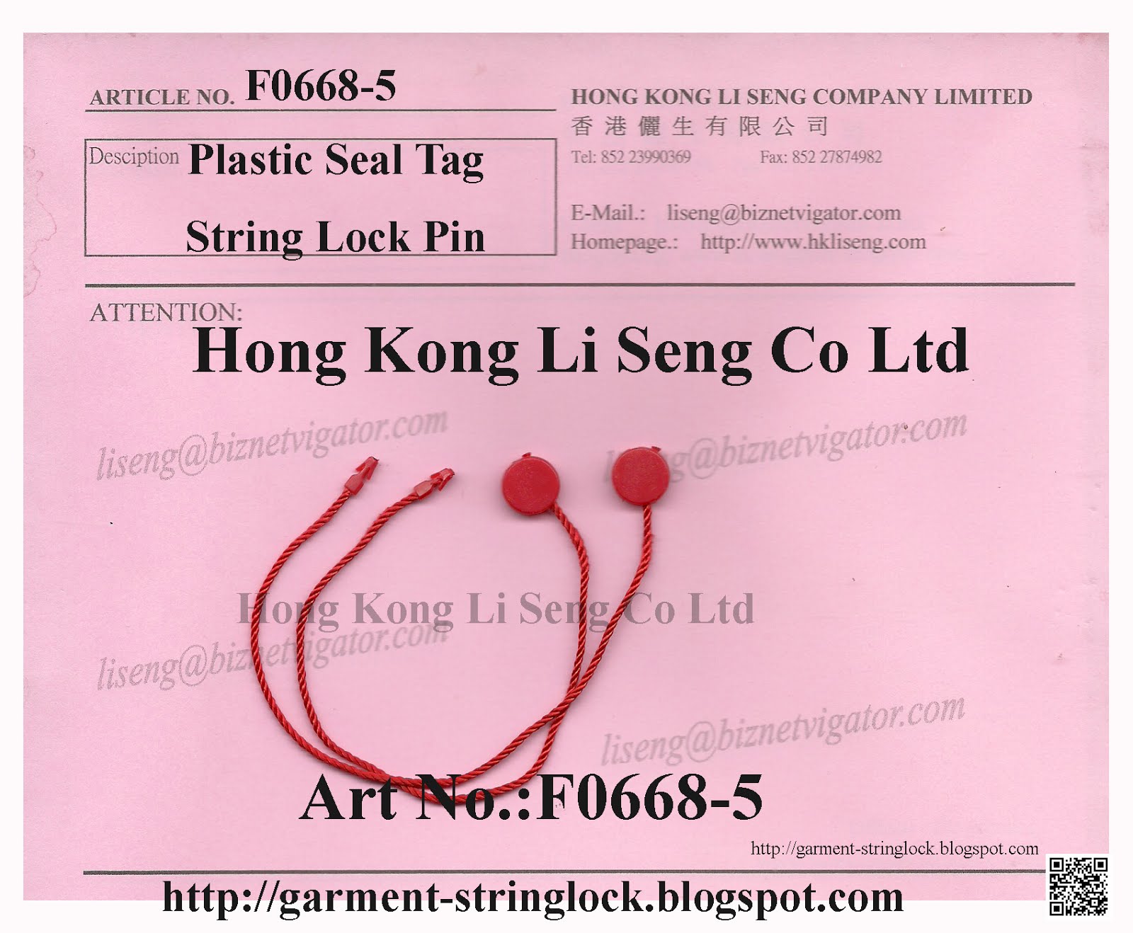 Red Plastic Hang Tag Cord String Lock Pin