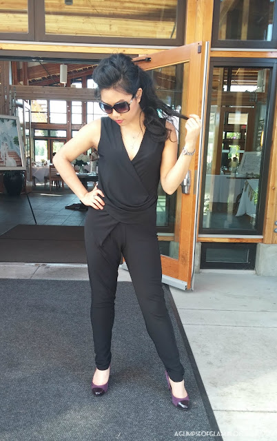 OOTD Strut Like a Boss - Black Jumpsuit Sunglasses Heels - Andrea Tiffany A Glimpse of Glam