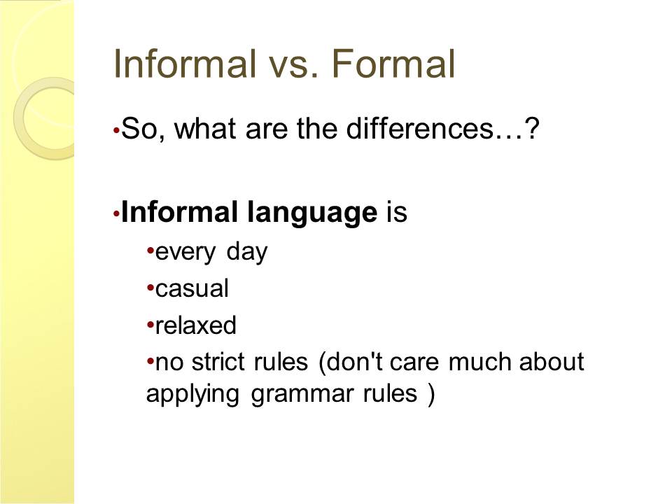 English and ESOL Lab Workshops: Formal vs Informal Writing (Vickie Mellos)