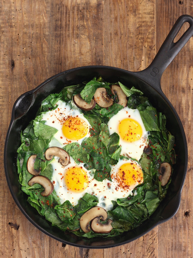 Skillet Collards with Mushrooms and Eggs recipe by SeasonWithSpice.com