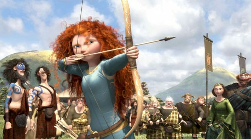 Merida shooting her arrow at the marriage competition in Brave 2012 animatedfilmreviews.filminspector.com