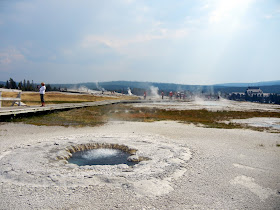 Boardwalk through Geyser Hill in Yellowstone National Park in Wyoming Boardwalk through Geyser Hill in Yellowstone National Park in Wyoming