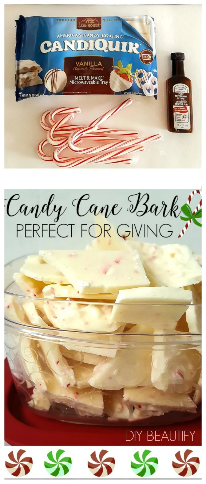 Simple 3-ingredient Candy Cane Bark is a perfect holiday treat for sharing! Find more at diy beautify!