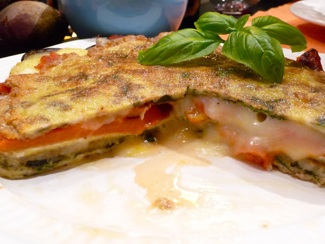 Frittata "Torte" with Roasted Red Peppers, Roasted Eggplant and Fontina Cheese