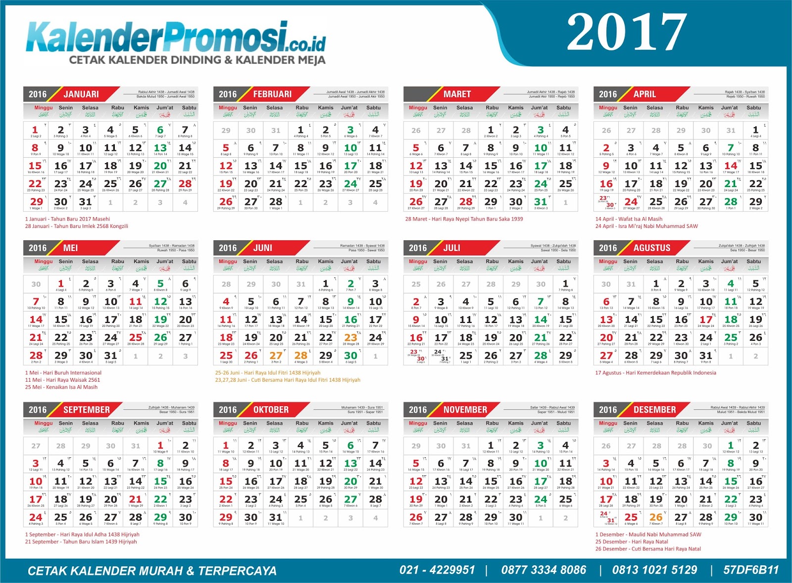 Kalender 2017 Lengkap Hari Libur Nasional dan Cuti Bersama 