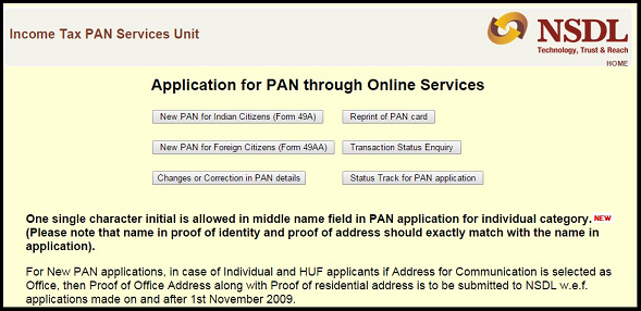 Pan card application online free form download