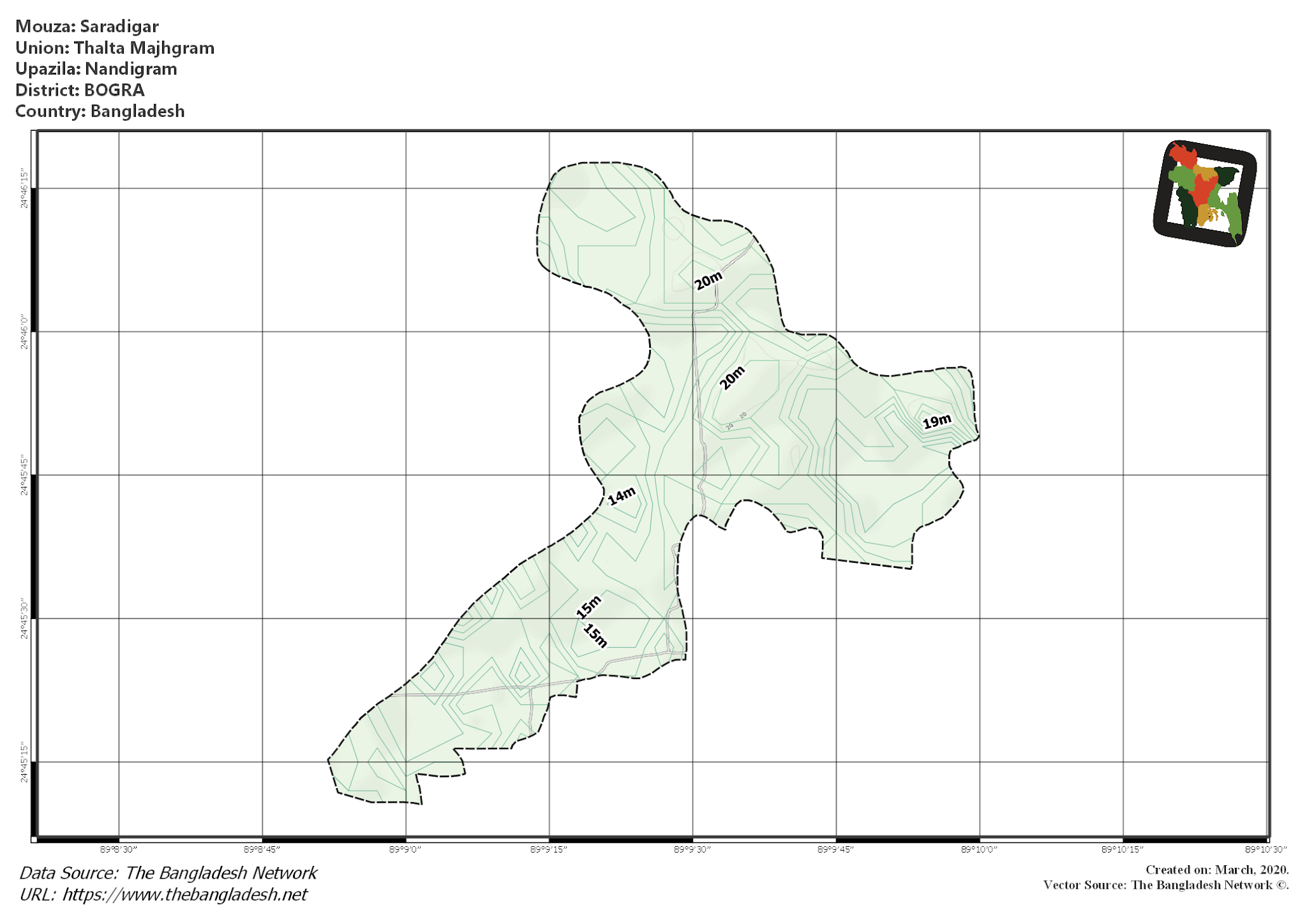 Map of Saradigar Mouza of Nandigram Upazila, BOGRA, Bangladesh.