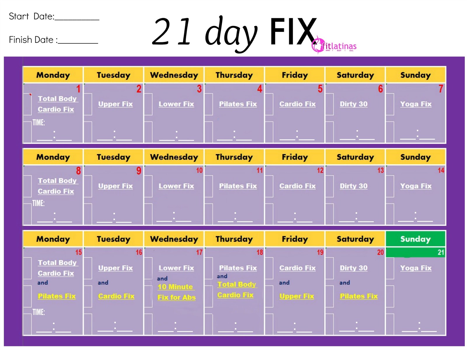 21 Day Fix Calendar Printable Printable World Holiday 21 Day Fix Calendar Printable Printable World Holiday