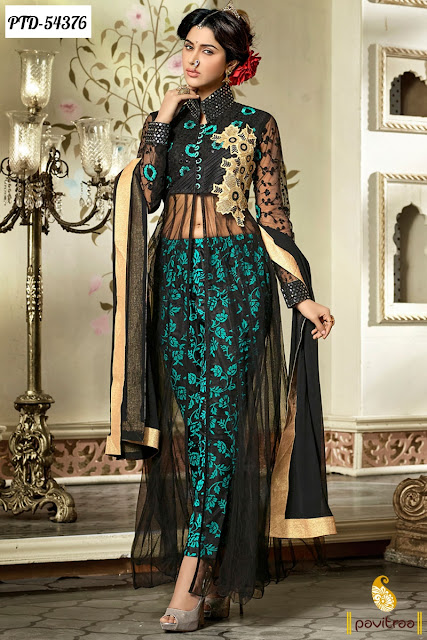 black blue color net anarkali salwar suit online with exciting discount sale at pavitraa.in