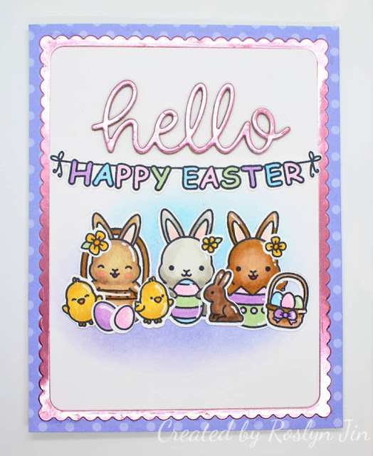Sunny Studio Stamps: Chubby Bunny Hello Word Die Customer Card Share by Roslyn Jin