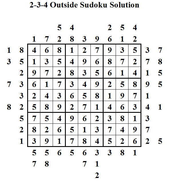 2-3-4 Outside Sudoku Solution