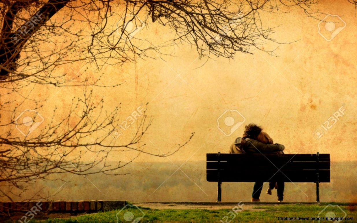 Romantic Couple On Bench   Vintage Photograph Stock Photo Picture