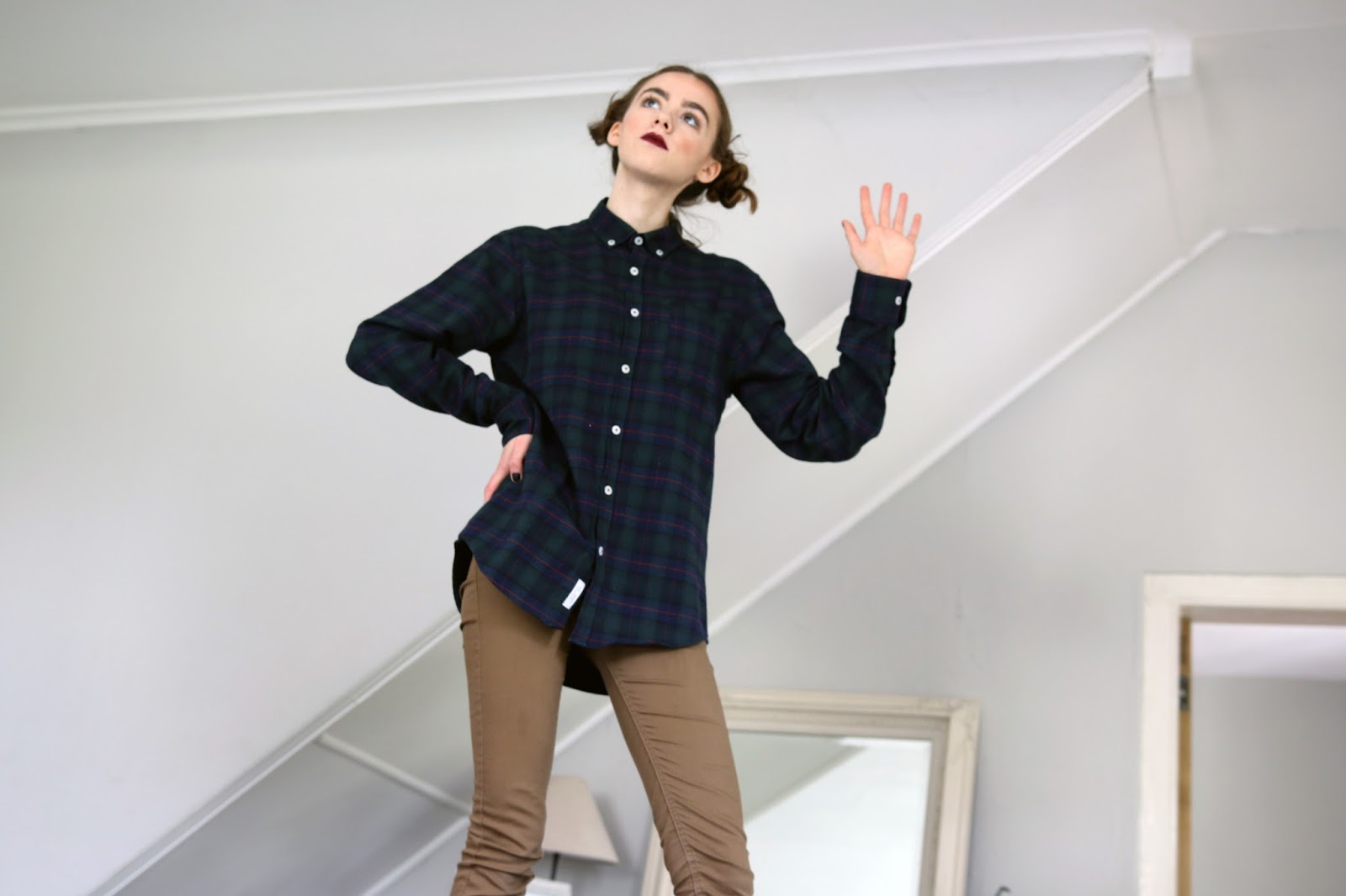 tartan, fashion blogger, british, ootd, grace mandeville, mandeville sisters, tommy hilfiger dungarees, overalls, shorts, tommy, hilfiger, urban outfitters, urban outfitters exclusive, boys, clothes, shirts, buns, mandeville, lol, fashion, eyebrows, 