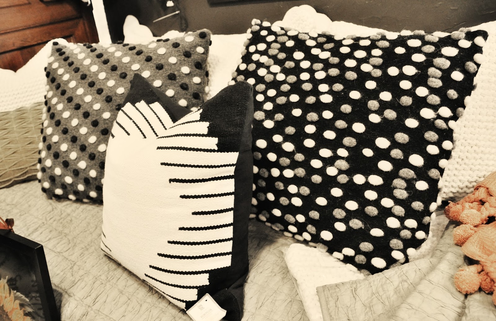 Welcome To Bonnes Amies Large Polka Dot Wool Floor Pillows