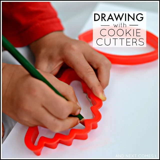 Simple no-prep invitation to play for kids: drawing with cookie cutters from And Next Comes L