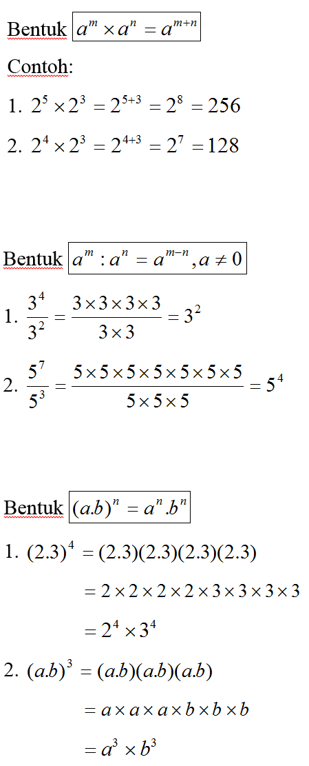 Pengertian, Operasi, Rumus dan Sifat-sifat Bilangan Berpangkat