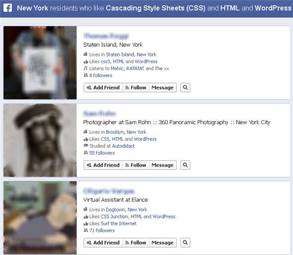 Facebook graph search for HTML and CSS professionals