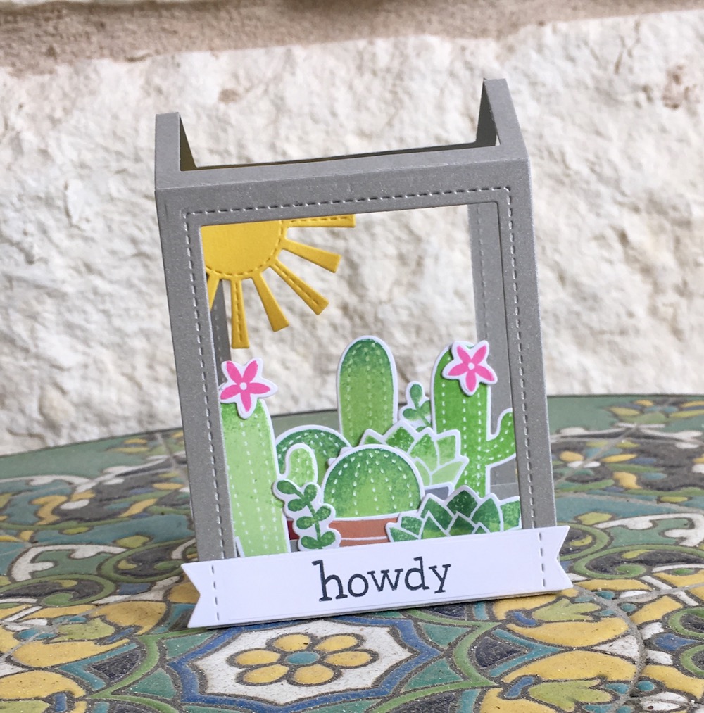 Perky Penny Paper Arts Cacti Terrarium with Lawn Fawn Shadow Box Card Die