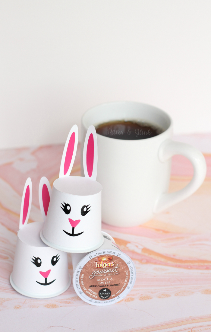 Easter Bunny K-Cup Sleeves with Free Cut File--The perfect cute Easter treat for the coffee lover in your life! pitterandglink.com