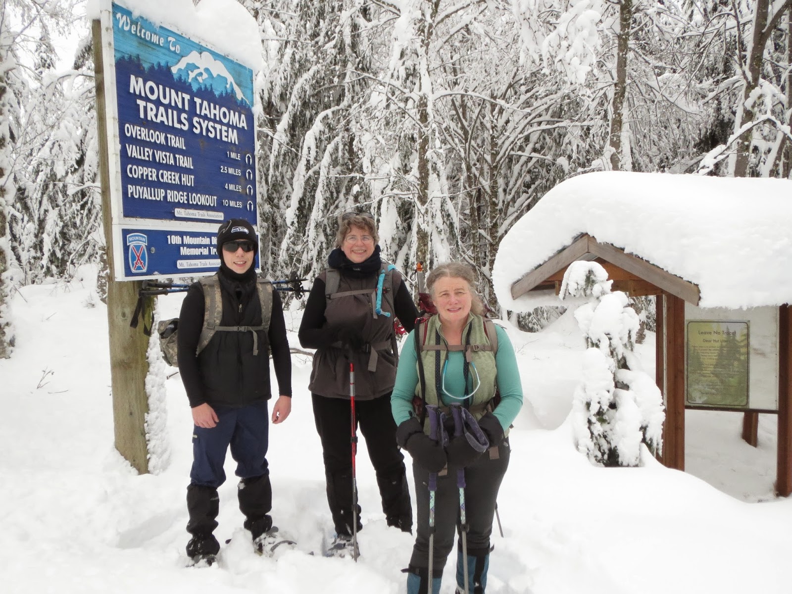 Three Hiking Sisters Copper Creek Hut Snowshoe Washington