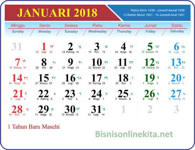 kalender januari 2018