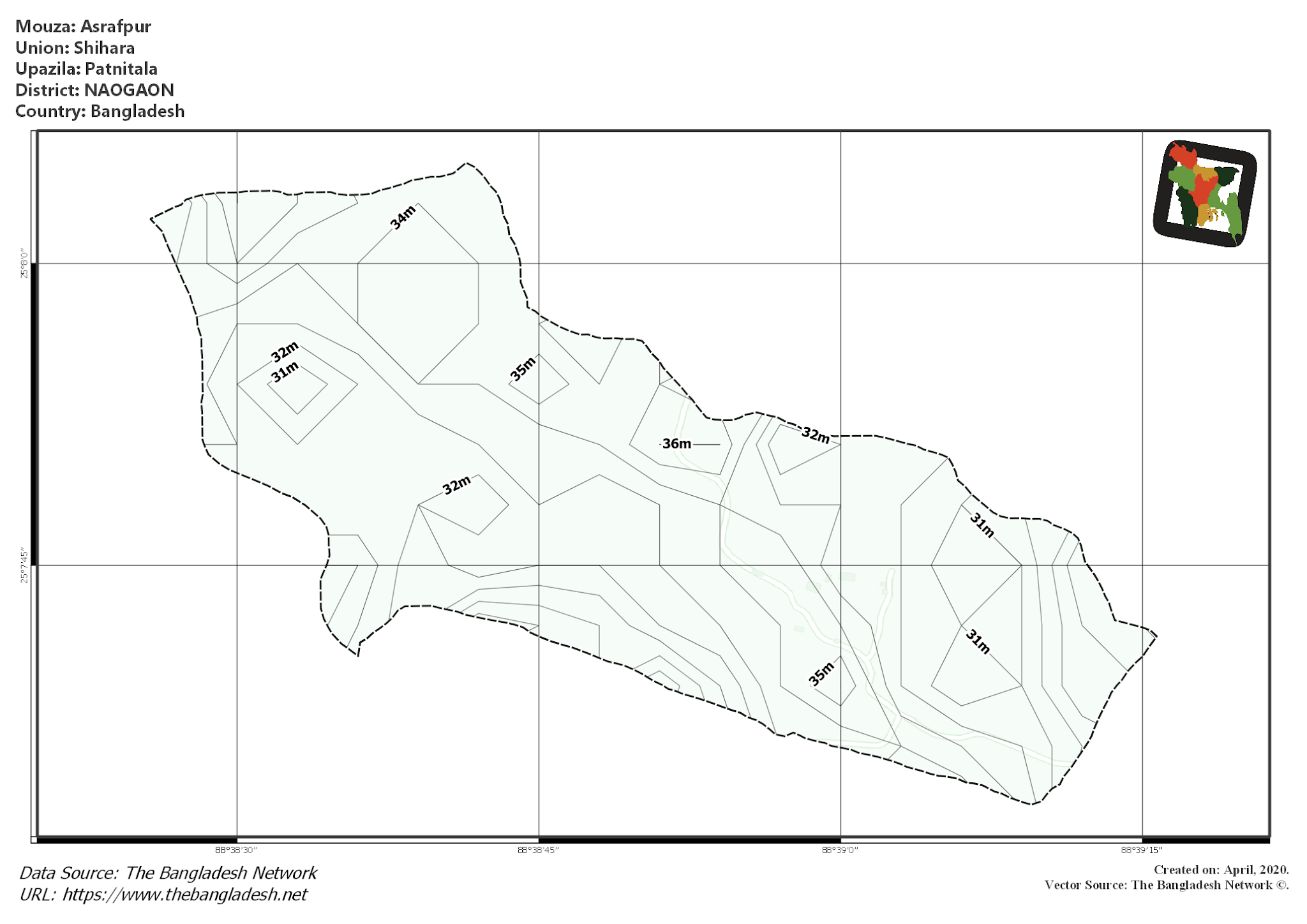 Map of Asrafpur Mouza of Patnitala Upazila, NAOGAON, Bangladesh.