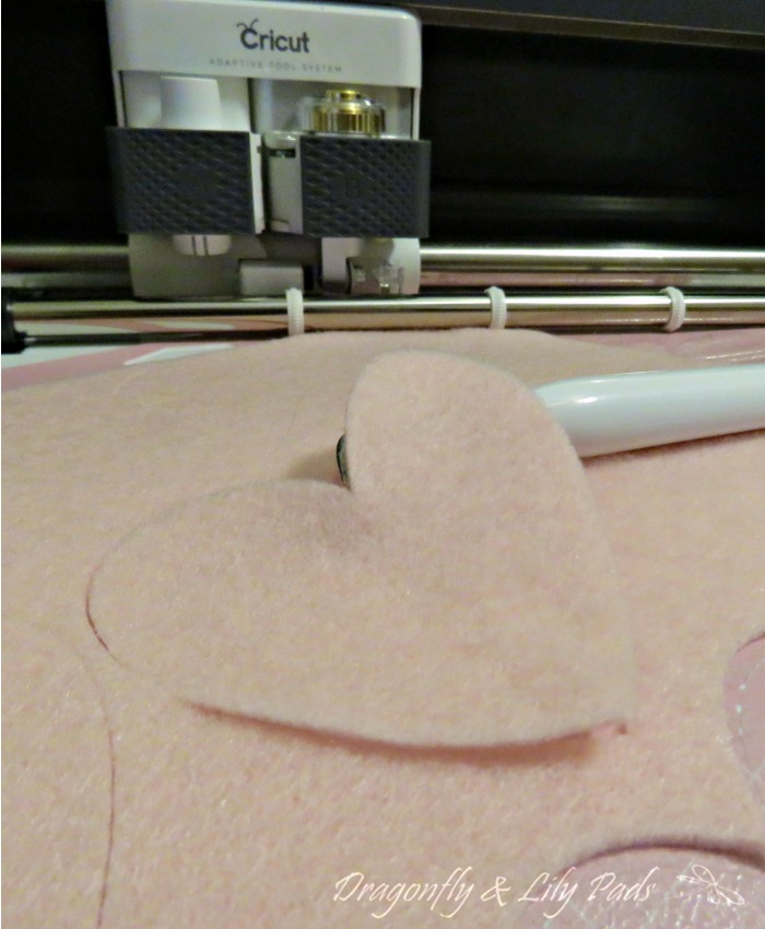 Cricut Maker used to make pink hearts with the rotary blade. Crisp Clean Cuts!
