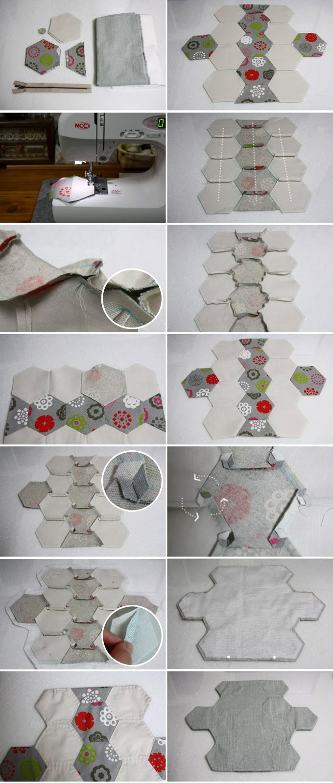 Quilting Hexagon Pouch  Tutorial DIY in Pictures. 