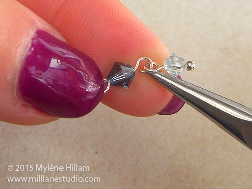 Attaching a bicone drop to an eye loop crystal