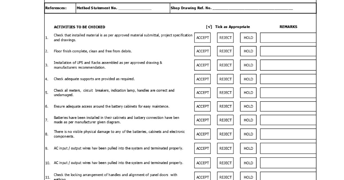 ELECTRICAL QC WORKS RELATED Checklist UPS