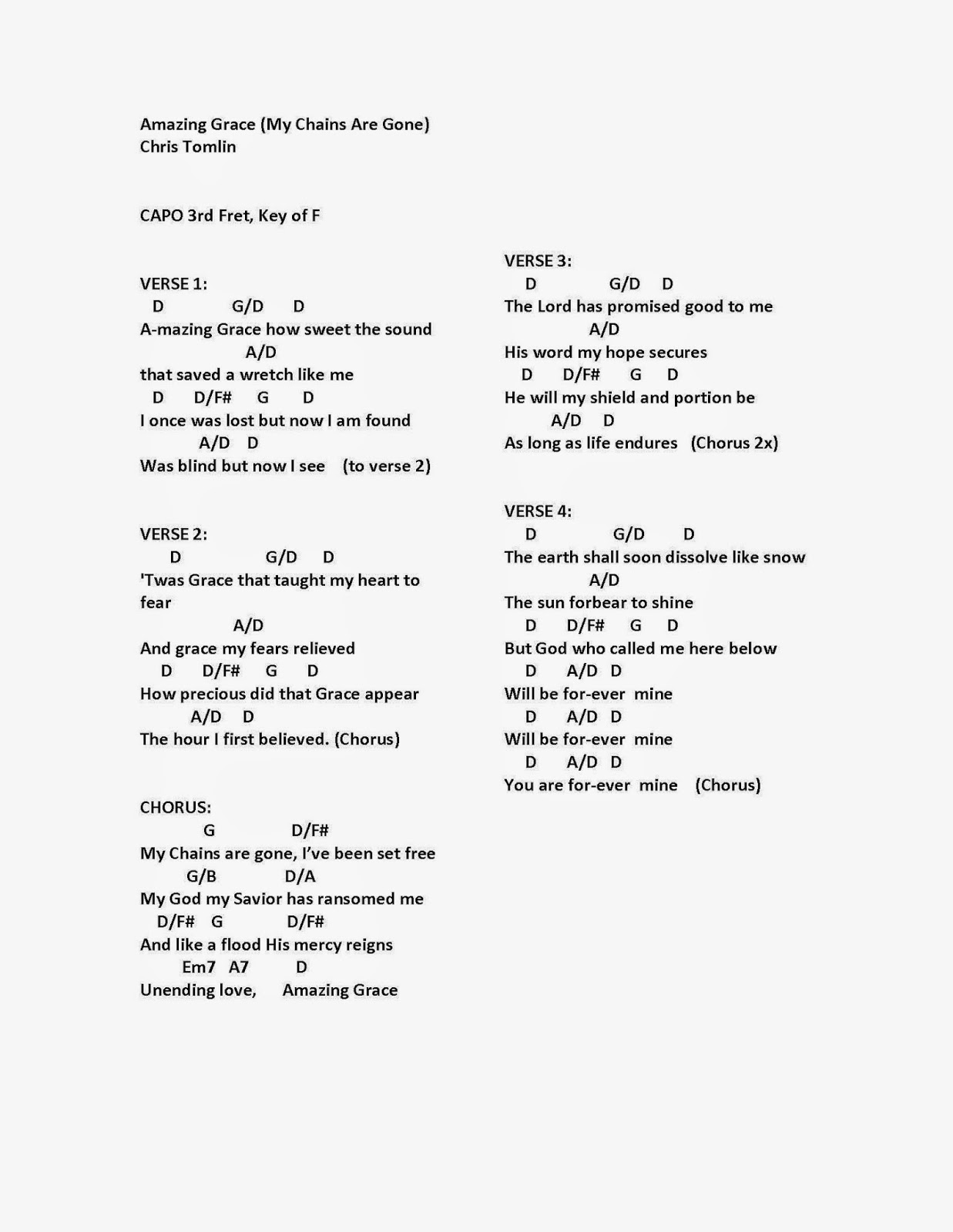 Worship Lead Sheets My Chains Are Gone Chris Tomlin