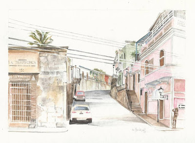 City street, watercolor, by Iris Mondesert